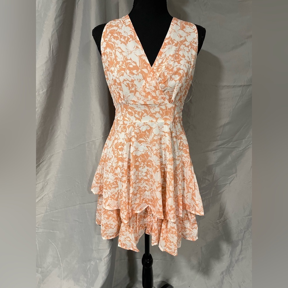 NWT Japan Elegant Asymmetrical Peach Floral Dress